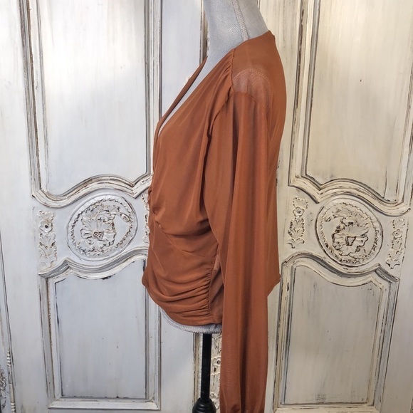 Talent Sexy Sheer Netting Long Sleeve Deep V Neck Empire Styling Camisole Top - Picture 8 of 13